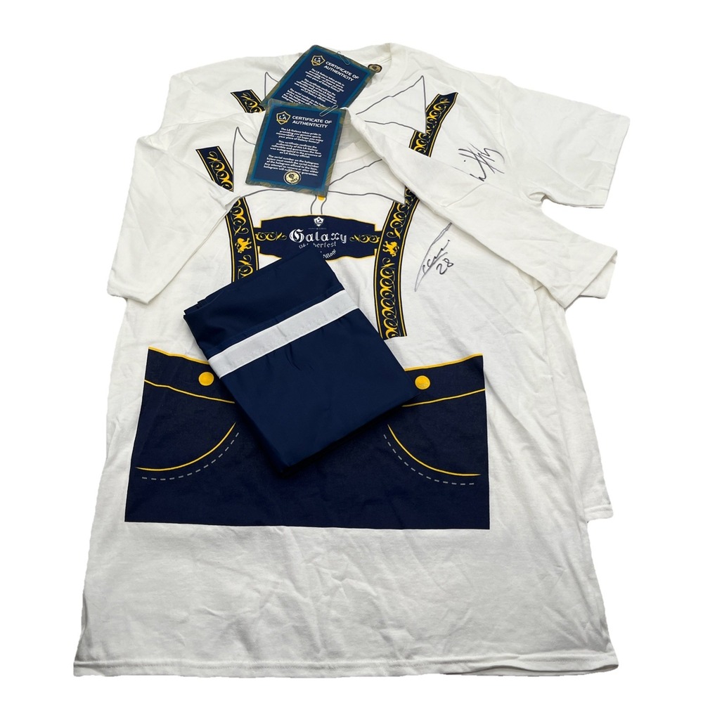 LA Galaxy Signed Oktoberfest Shirt Lot w/‎ COA & Herbalife Flag MLS